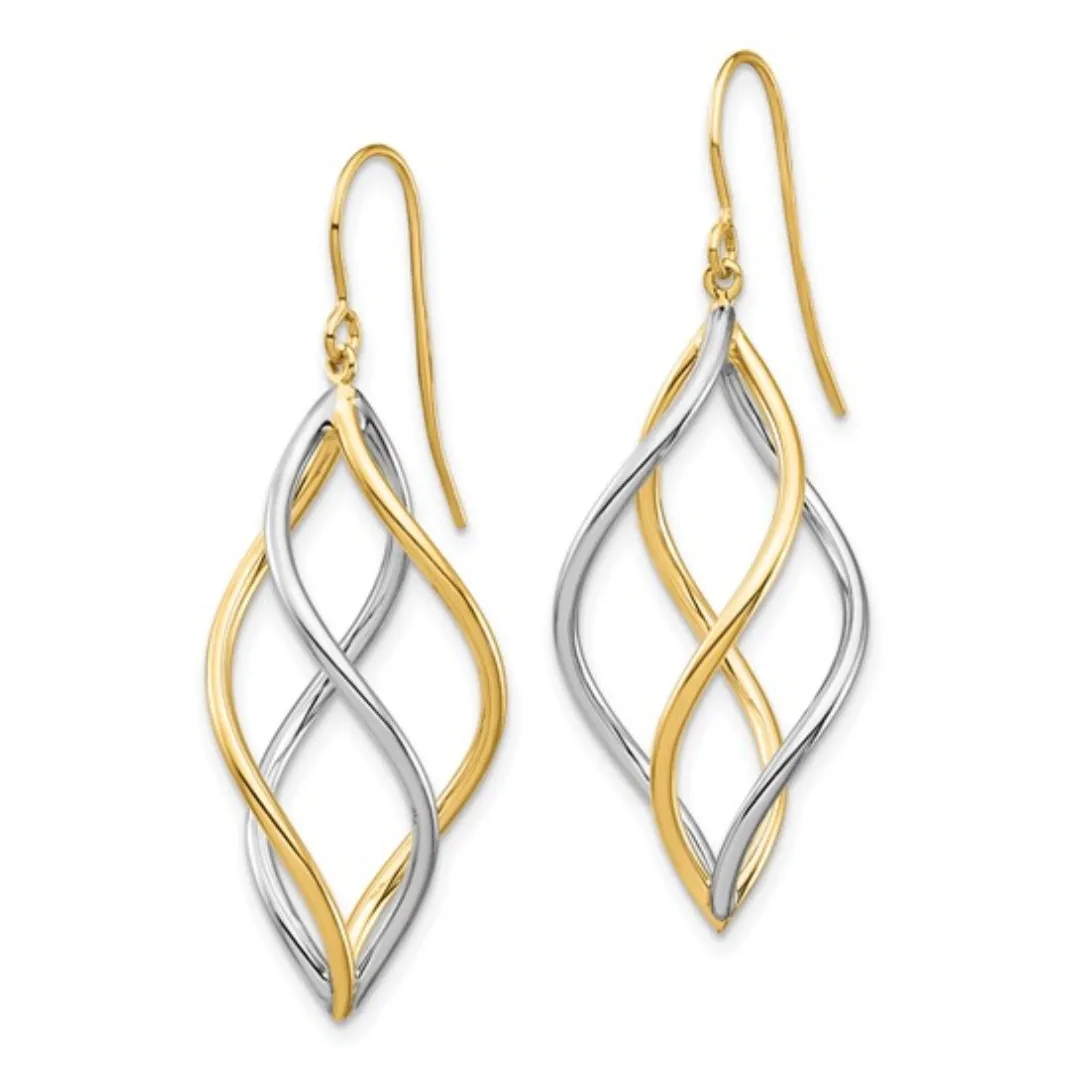 10K Gold Two Tone Twisted Dangle Earrings