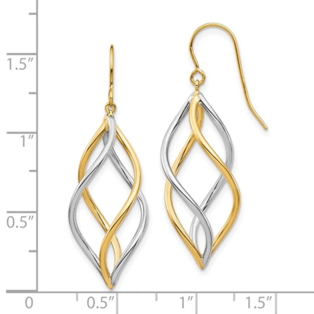 10K Gold Two Tone Twisted Dangle Earrings