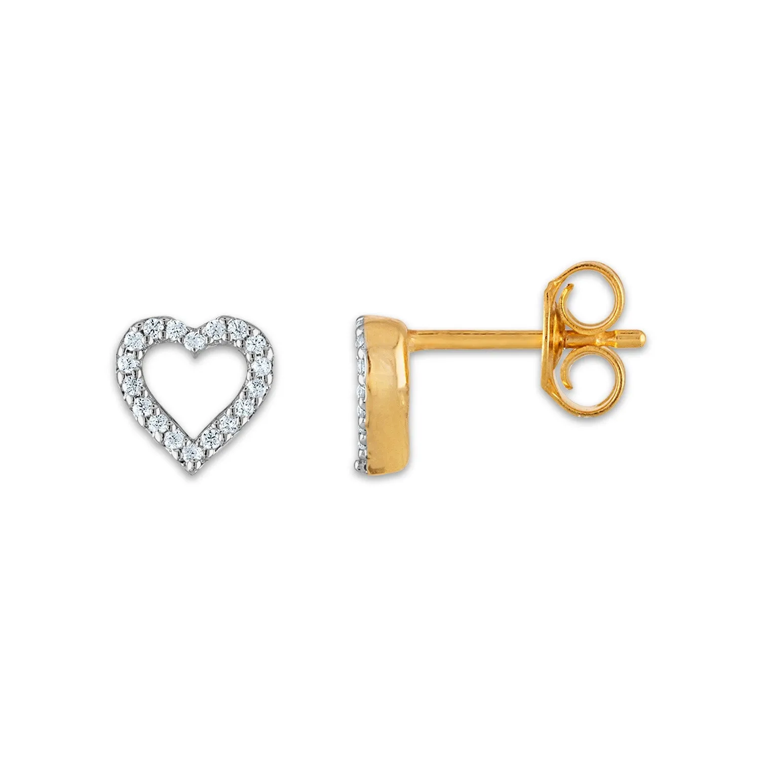 1/20 CTW Diamond Stud Heart Outline Earrings in 10KT Yellow Gold