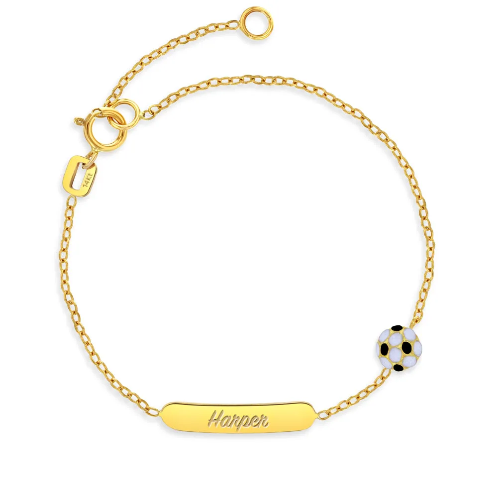 14k Gold 5"- 6" Soccer Ball ID Baby / Toddler / Kids Bracelet Enamel