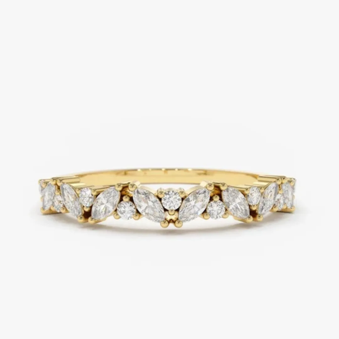 14K Gold Alternating Marquise and Round Diamond(Lab Grown Diamond) Stackable Band