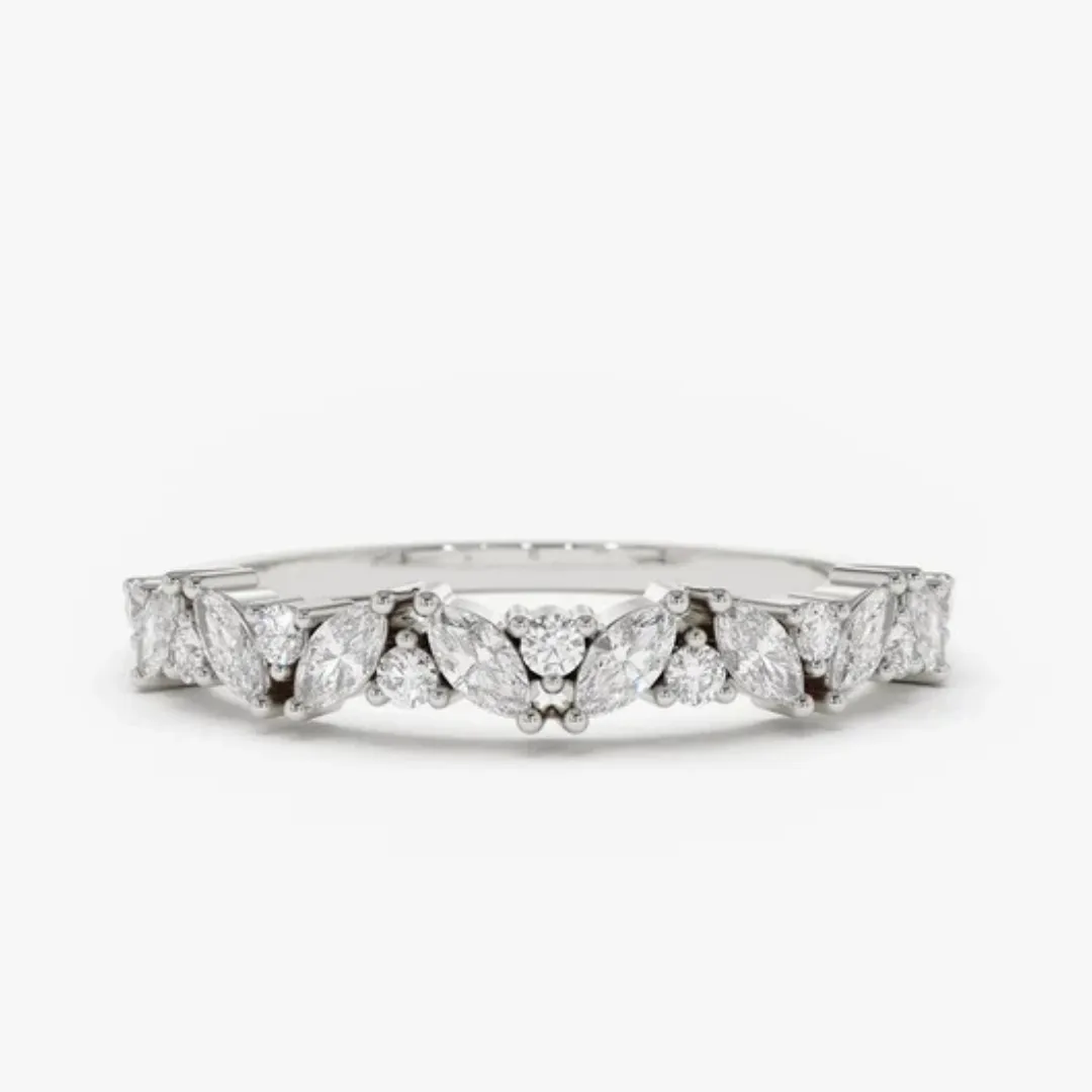 14K Gold Alternating Marquise and Round Diamond(Lab Grown Diamond) Stackable Band