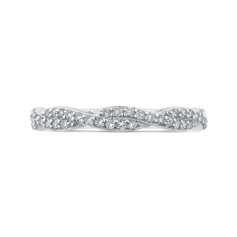 14K White Gold Round Diamond Crossover Wedding Band