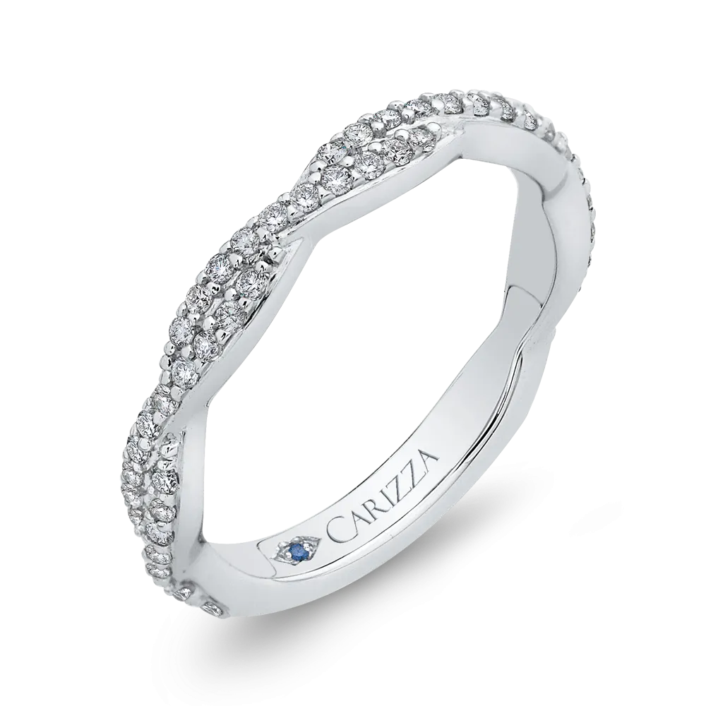 14K White Gold Round Diamond Crossover Wedding Band