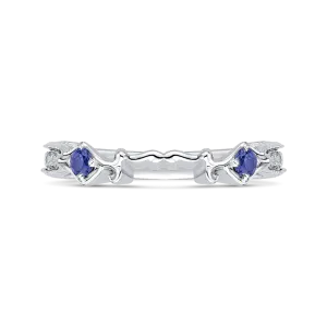 14K White Gold Round Diamond Wedding Band with Sapphire