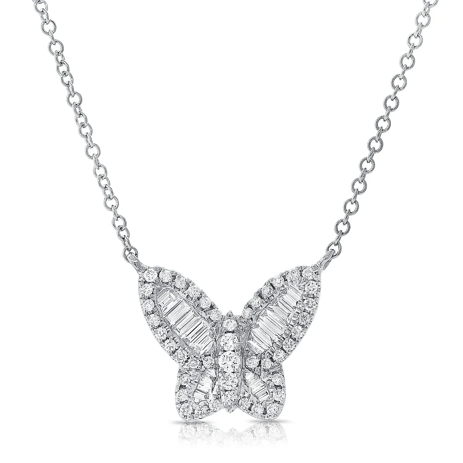 14KW Small Baguette Diamond Butterfly Necklace