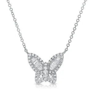 14KW Small Baguette Diamond Butterfly Necklace