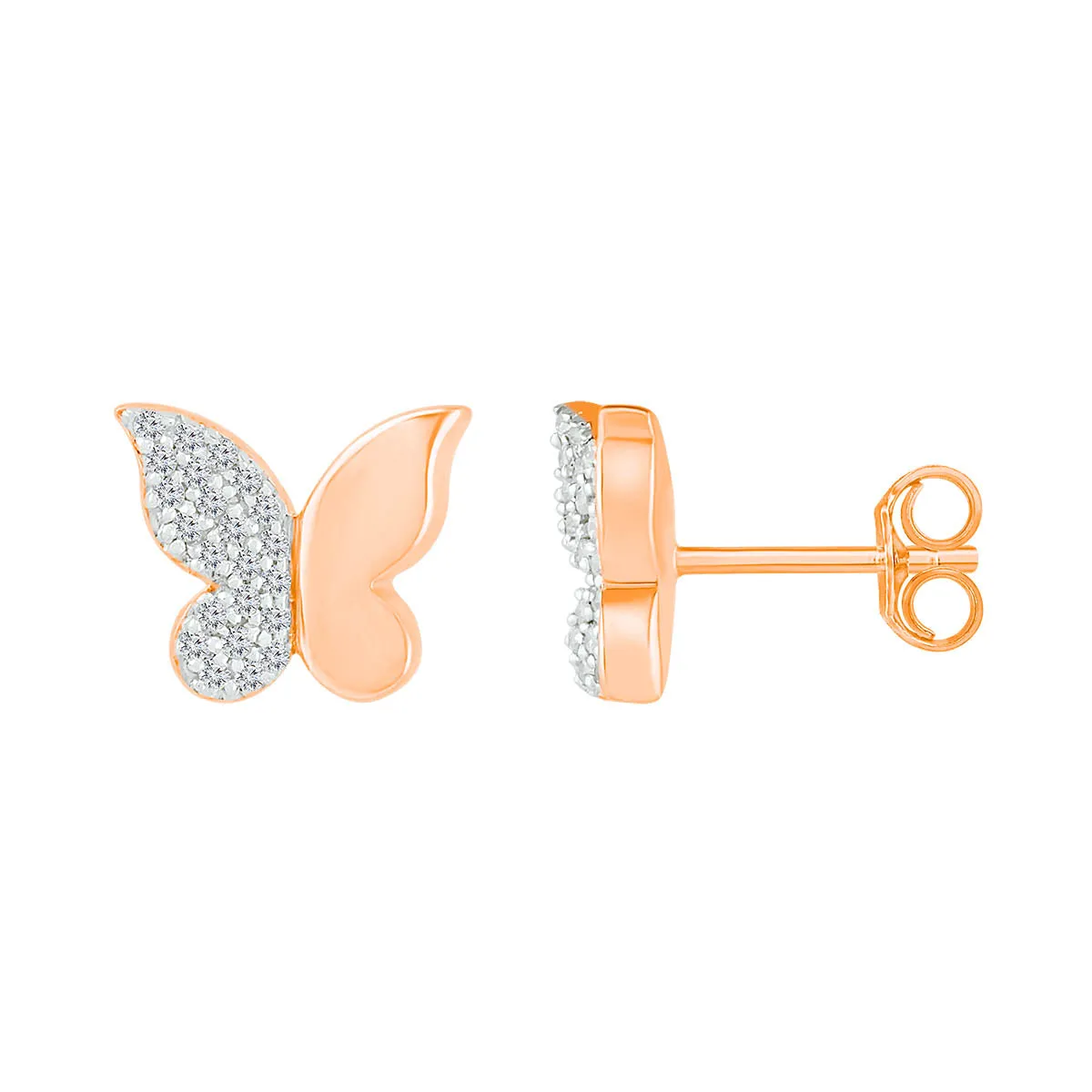 1/8 CTW Diamond Butterfly Stud Earrings in 10KT Rose Gold