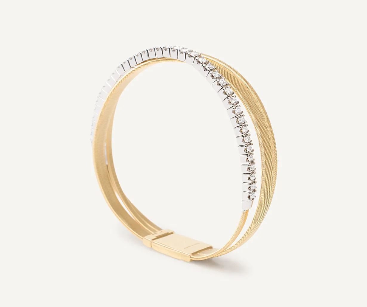 18K Yellow Gold 3-Strand Coil Bracelet With Diamonds