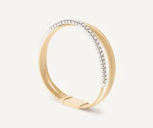 18K Yellow Gold 3-Strand Coil Bracelet With Diamonds