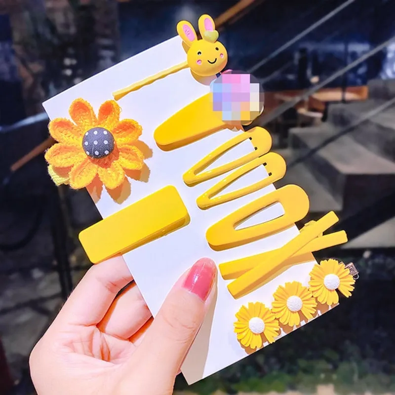 1Set New Girls Cute Cartoon Flower Geometric Hairpins Sweet Headband Hair Ornament Barrettes Hair Clips Fashion Hair Accessories