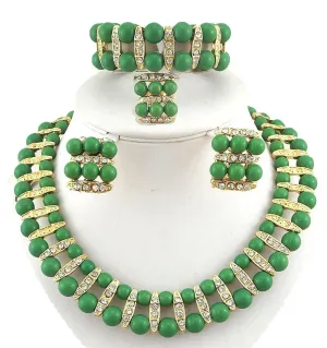 2 Layer Green pearls Jewellery Set with Necklace Earing Bracelet & Ring Beautiful Design