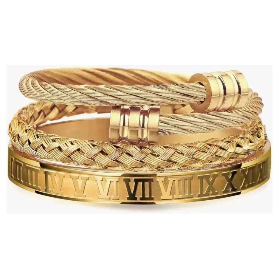 3 Piece Roman Numeral Bangle Bracelet Set