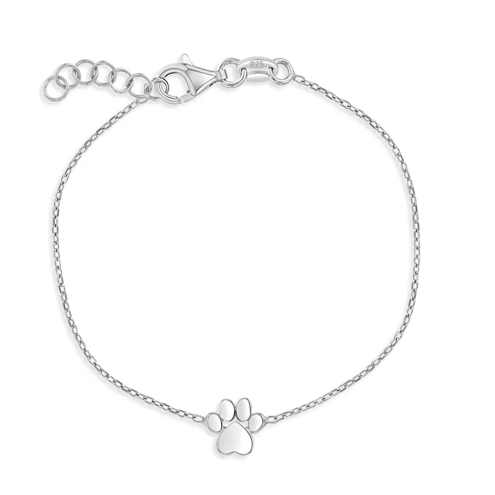 5.5"- 6.5" Polished Dog Paw Kids / Children's / Girls Bracelet - Sterling Silver