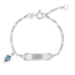 5.5"-6" Evil Eye Tag ID Kids / Children's / Girls Bracelet Extension - Sterling Silver