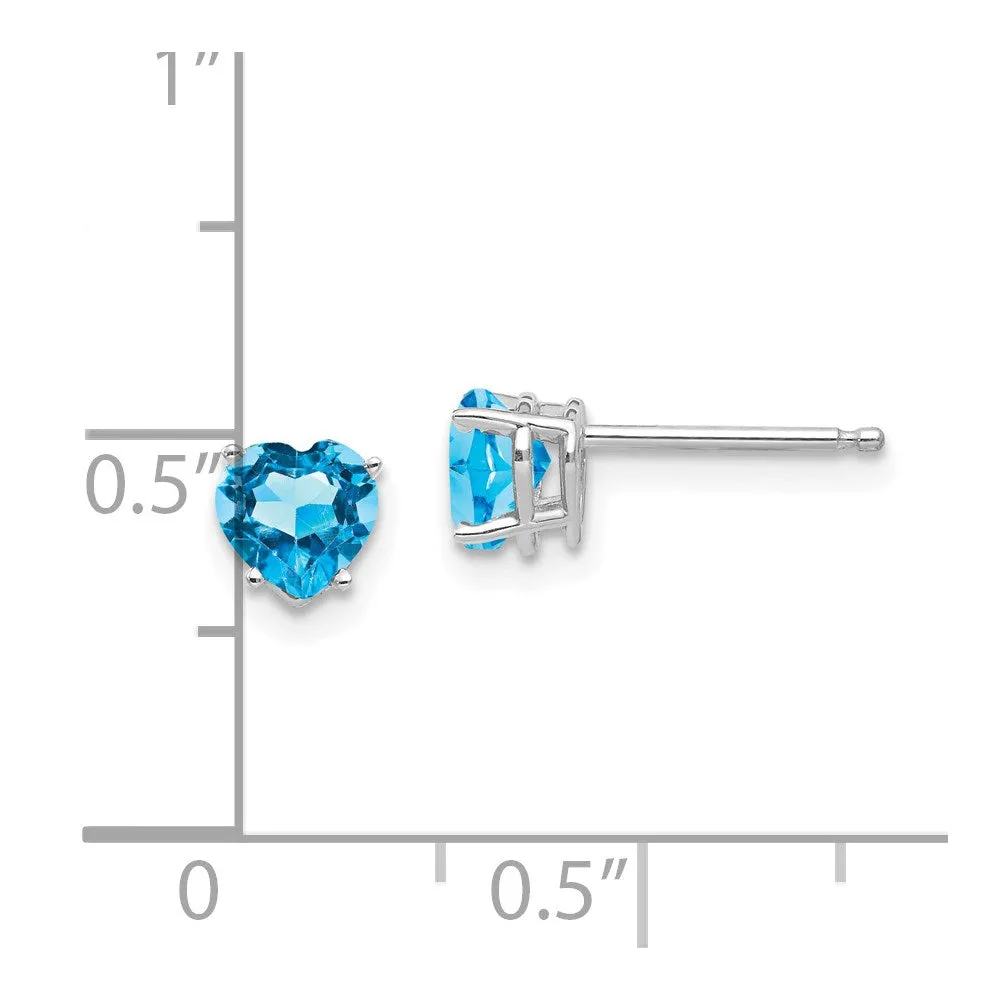 5MM Heart Shape Swiss Blue Topaz Stud Earrings in 14KT White Gold