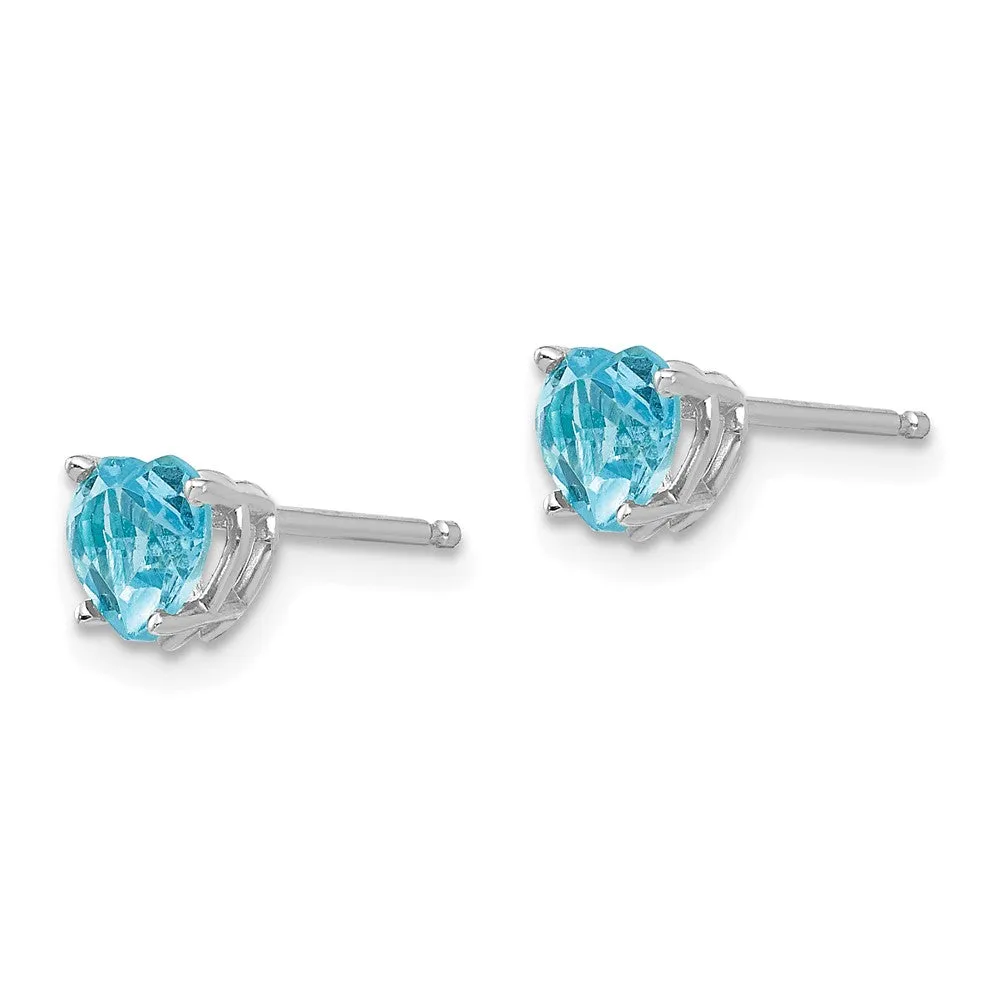 5MM Heart Shape Swiss Blue Topaz Stud Earrings in 14KT White Gold