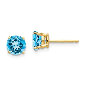 6MM Round Swiss Blue Topaz Stud Earrings in 14KT Yellow Gold