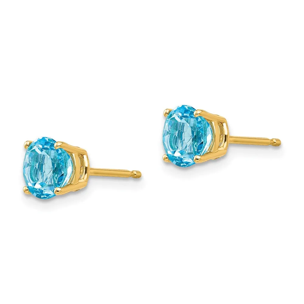 6MM Round Swiss Blue Topaz Stud Earrings in 14KT Yellow Gold