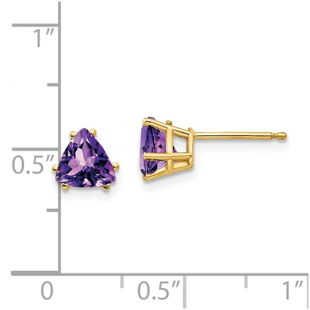 6MM Trillion Amethyst Stud Earrings in 14KT Yellow Gold