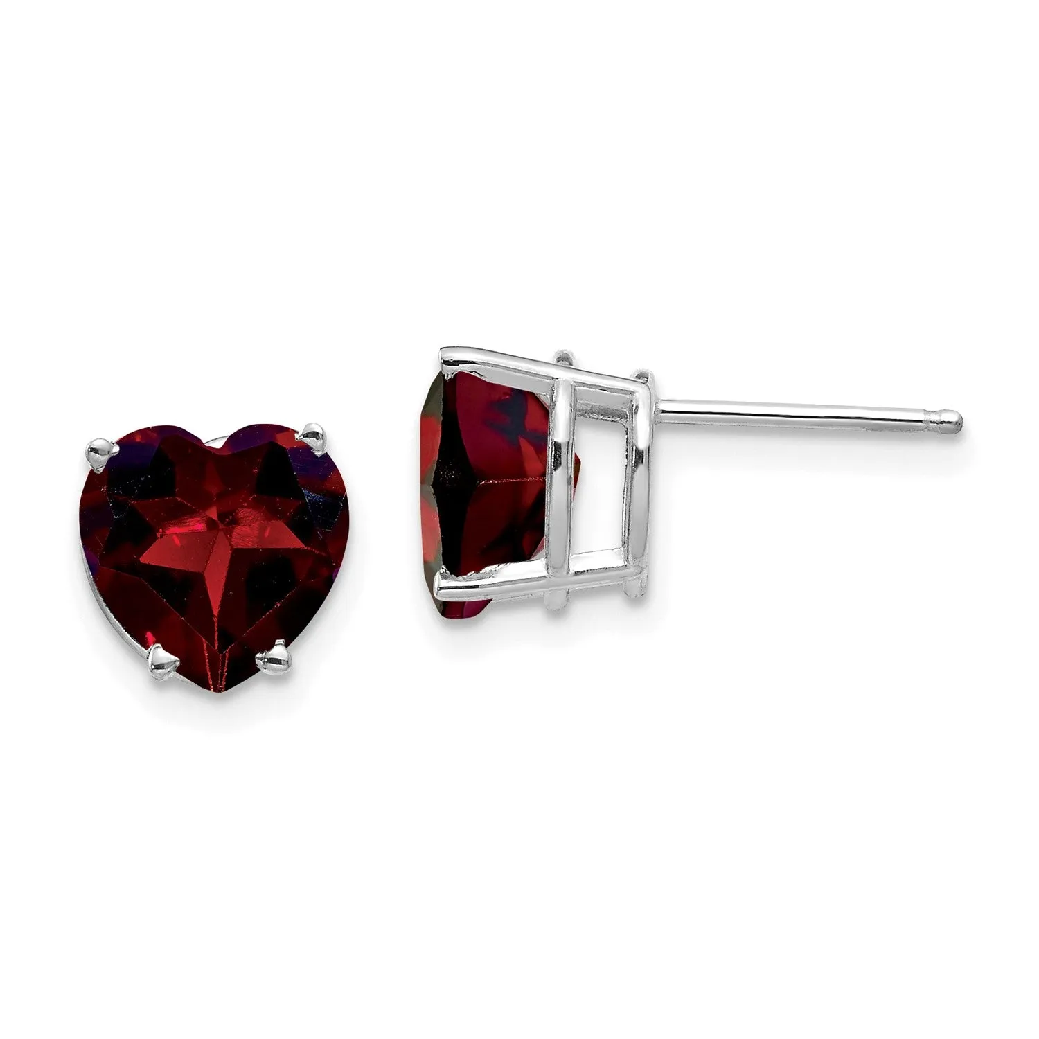 8MM Heart Shape Garnet Stud Earrings in 14KT White Gold