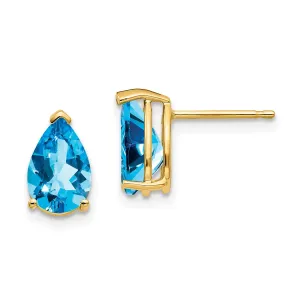 9X6MM Pear Swiss Blue Topaz Stud Earrings in 14KT Yellow Gold