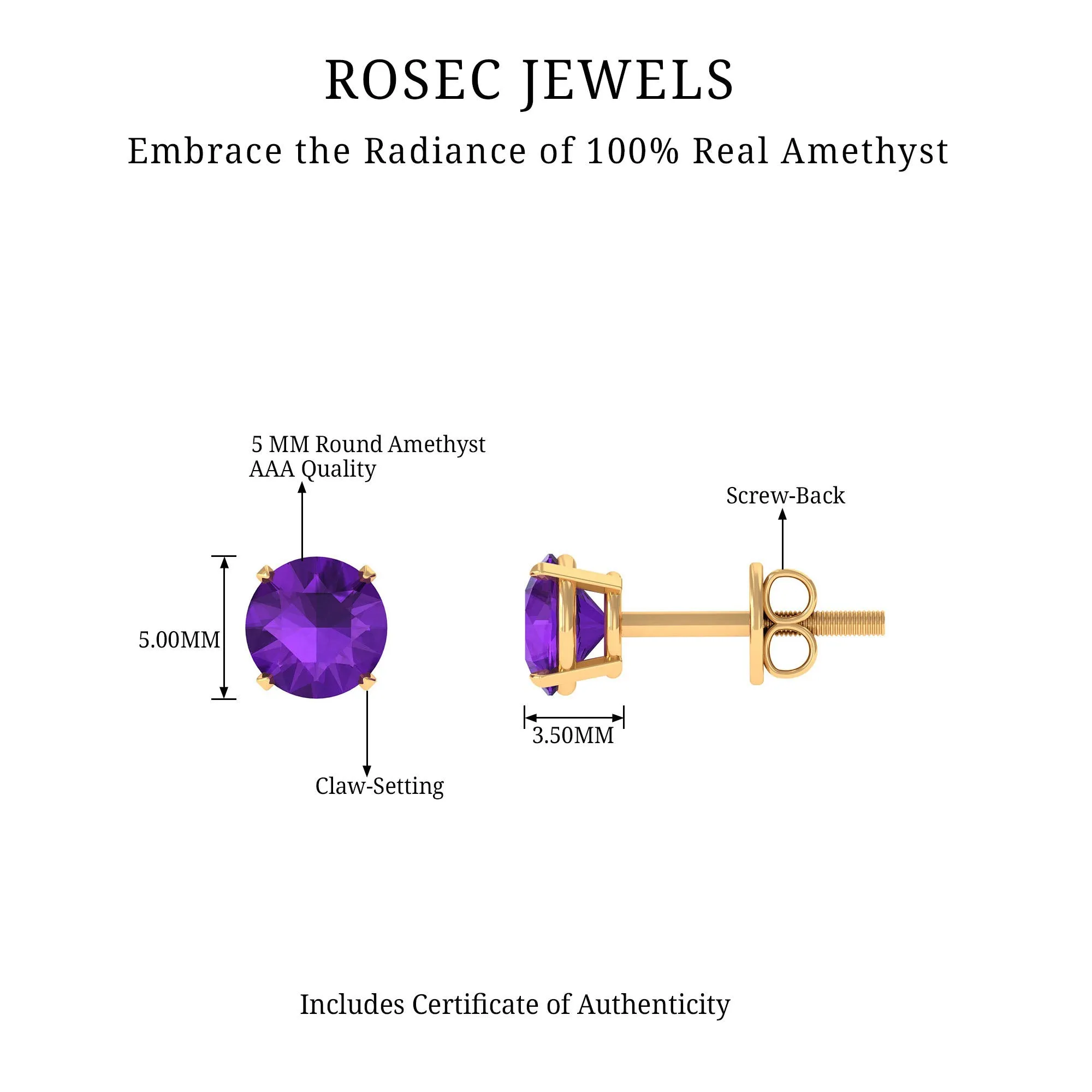 Amethyst Classic Solitaire Stud Earrings