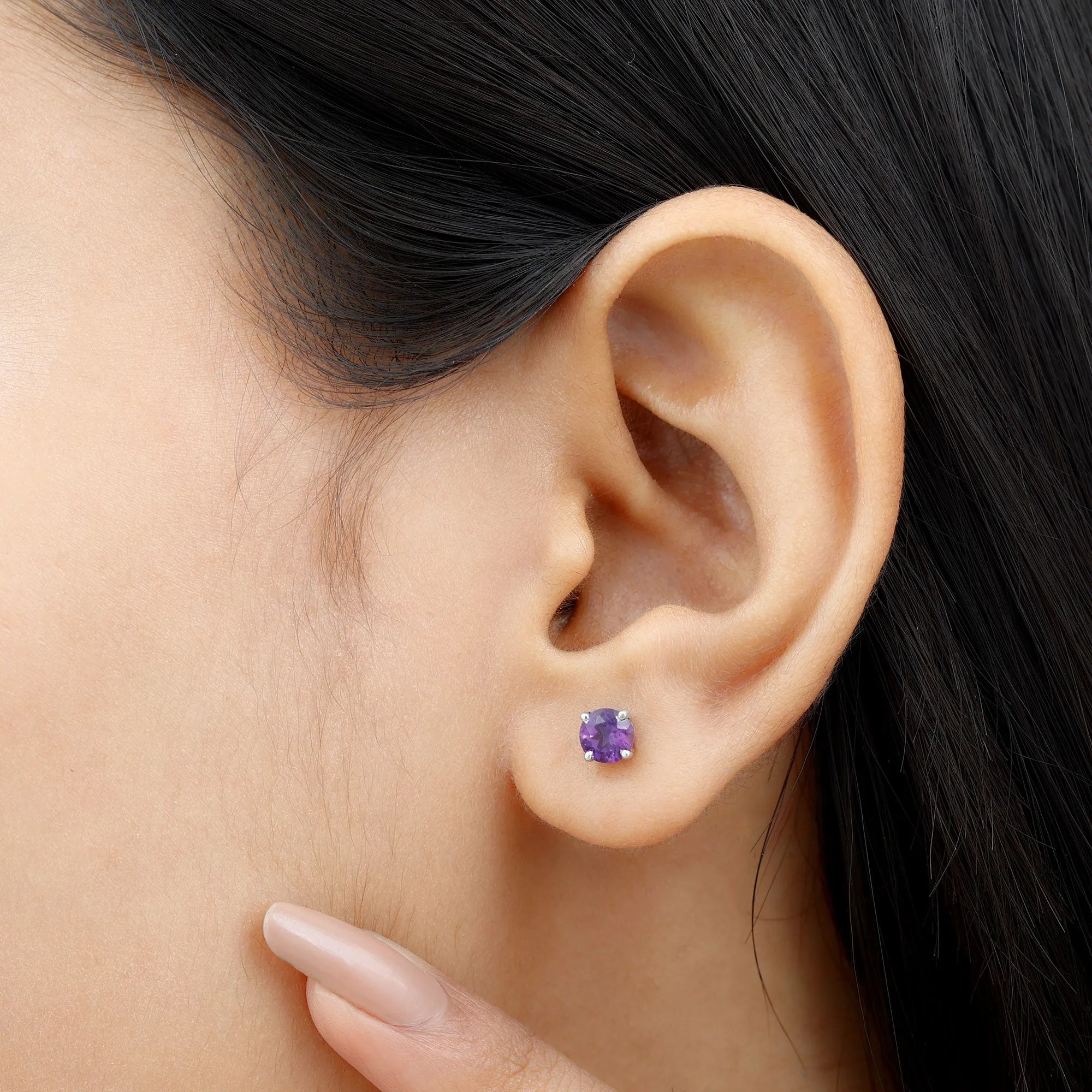 Amethyst Classic Solitaire Stud Earrings