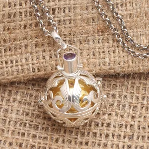 Angelic Guardian Silver and Amethyst Harmony Ball Necklace with Brass