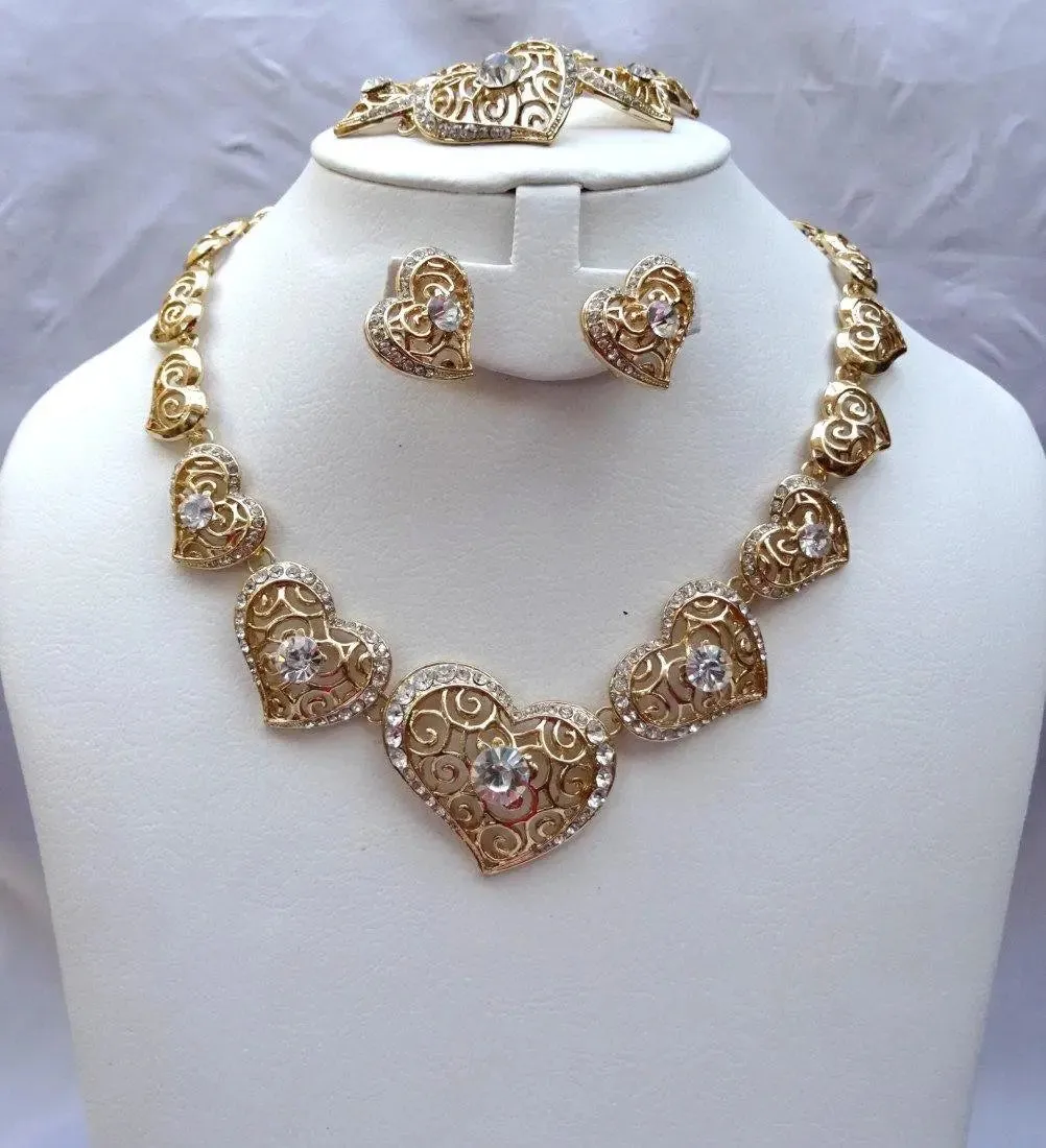 Beautiful Love Heart Crystal Costume Fashion Party Bridal Necklace Set