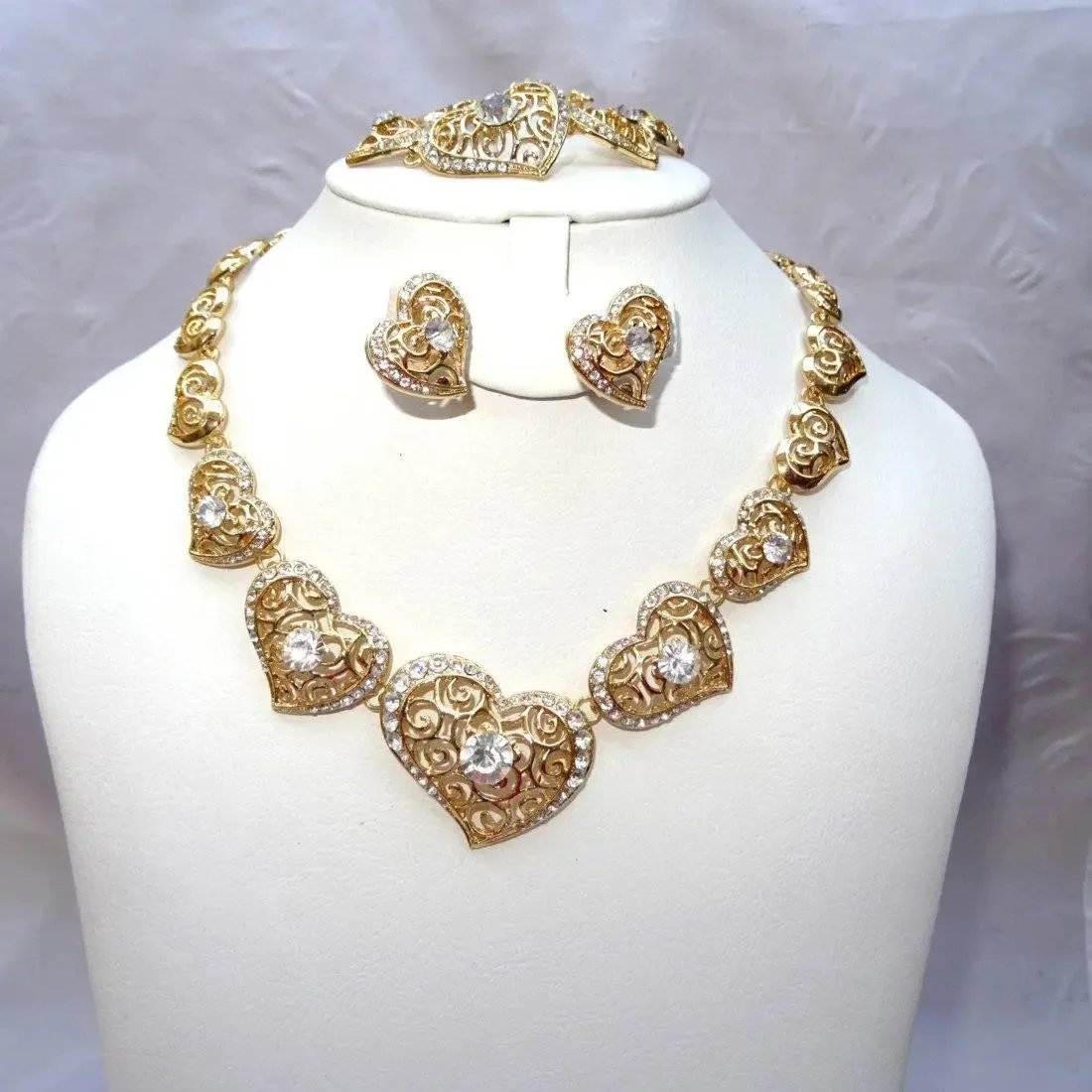 Beautiful Love Heart Crystal Costume Fashion Party Bridal Necklace Set