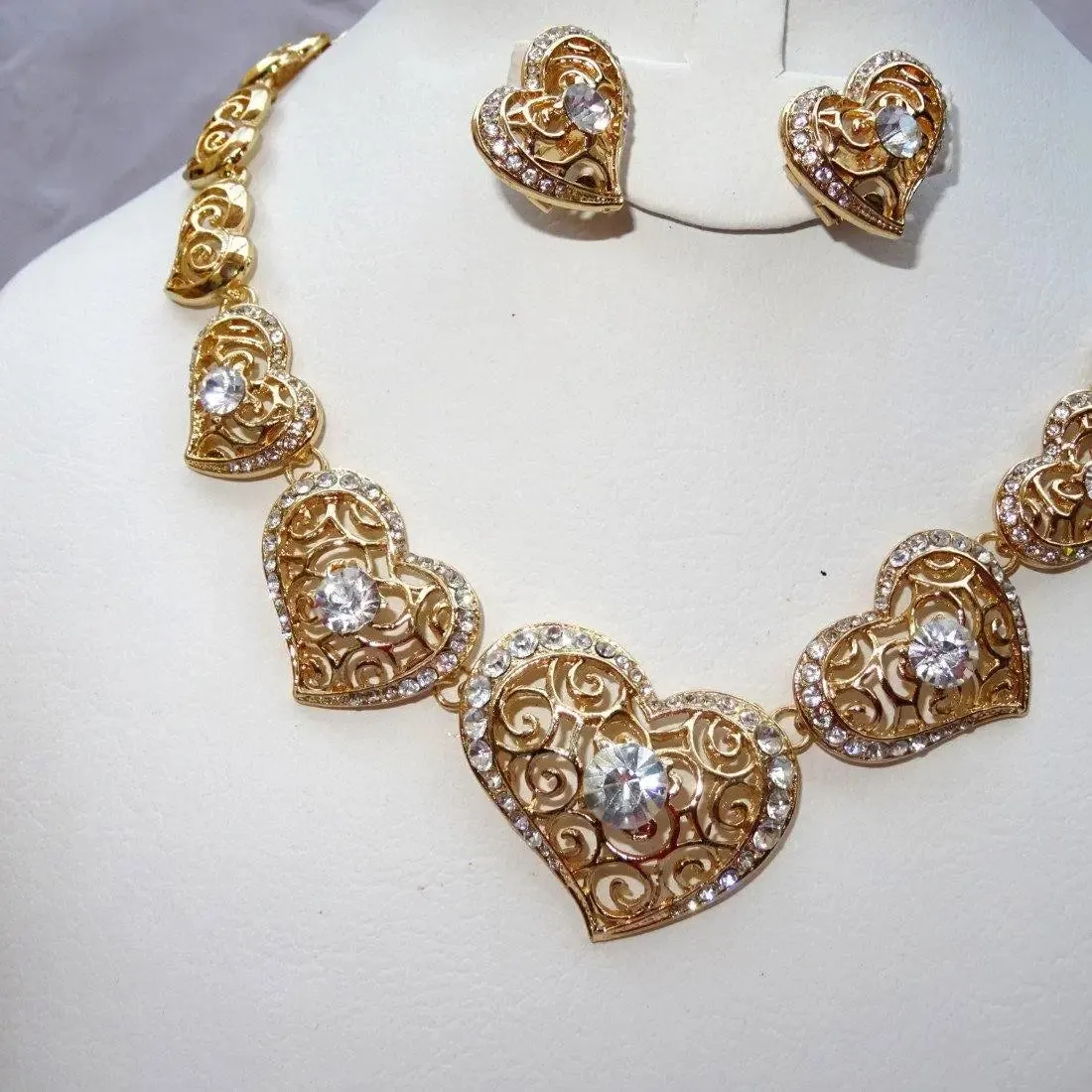 Beautiful Love Heart Crystal Costume Fashion Party Bridal Necklace Set