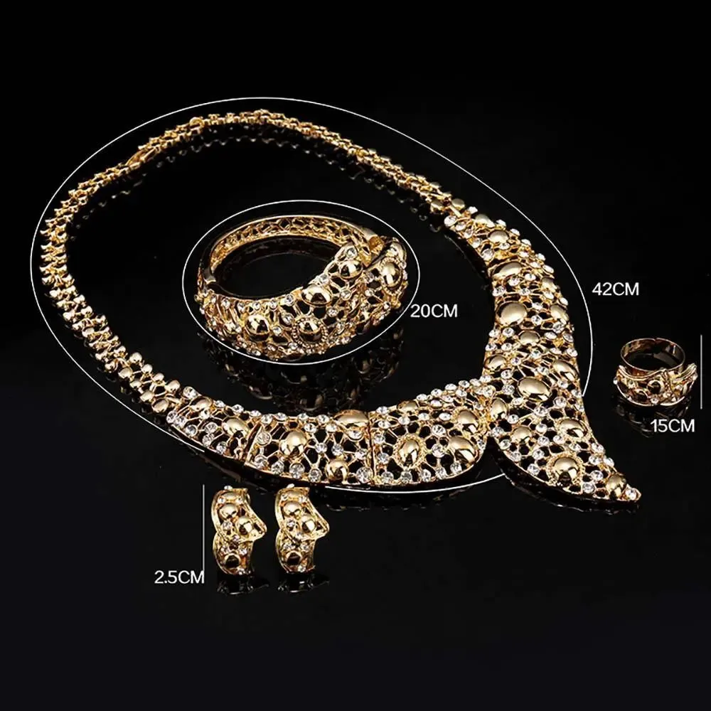 Beautiful New Design Gold Plated Necklace Earring Bangle Jewelry Party Necklace Set