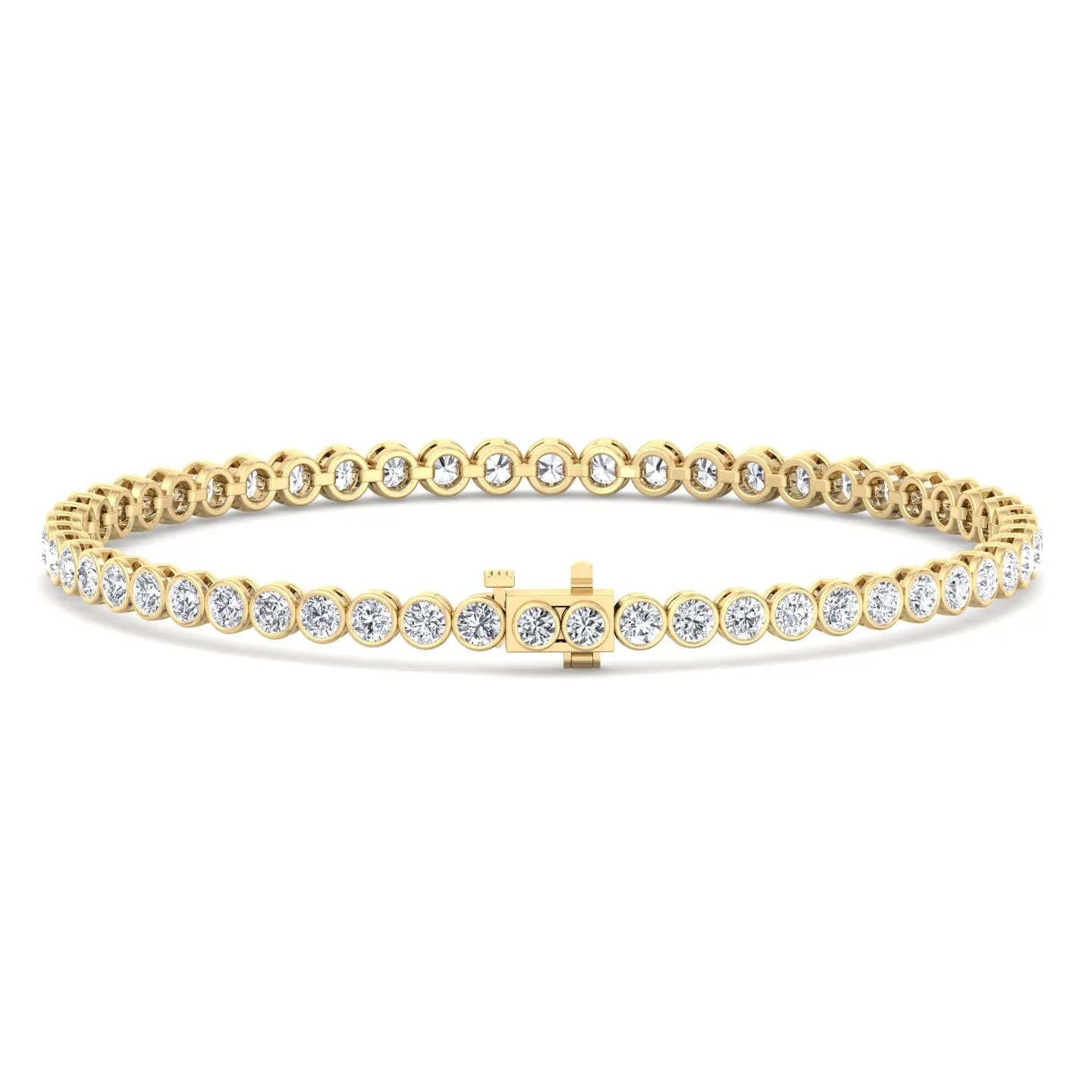 Bezel Set Natural Diamond Tennis Bracelet 18K Solid Gold