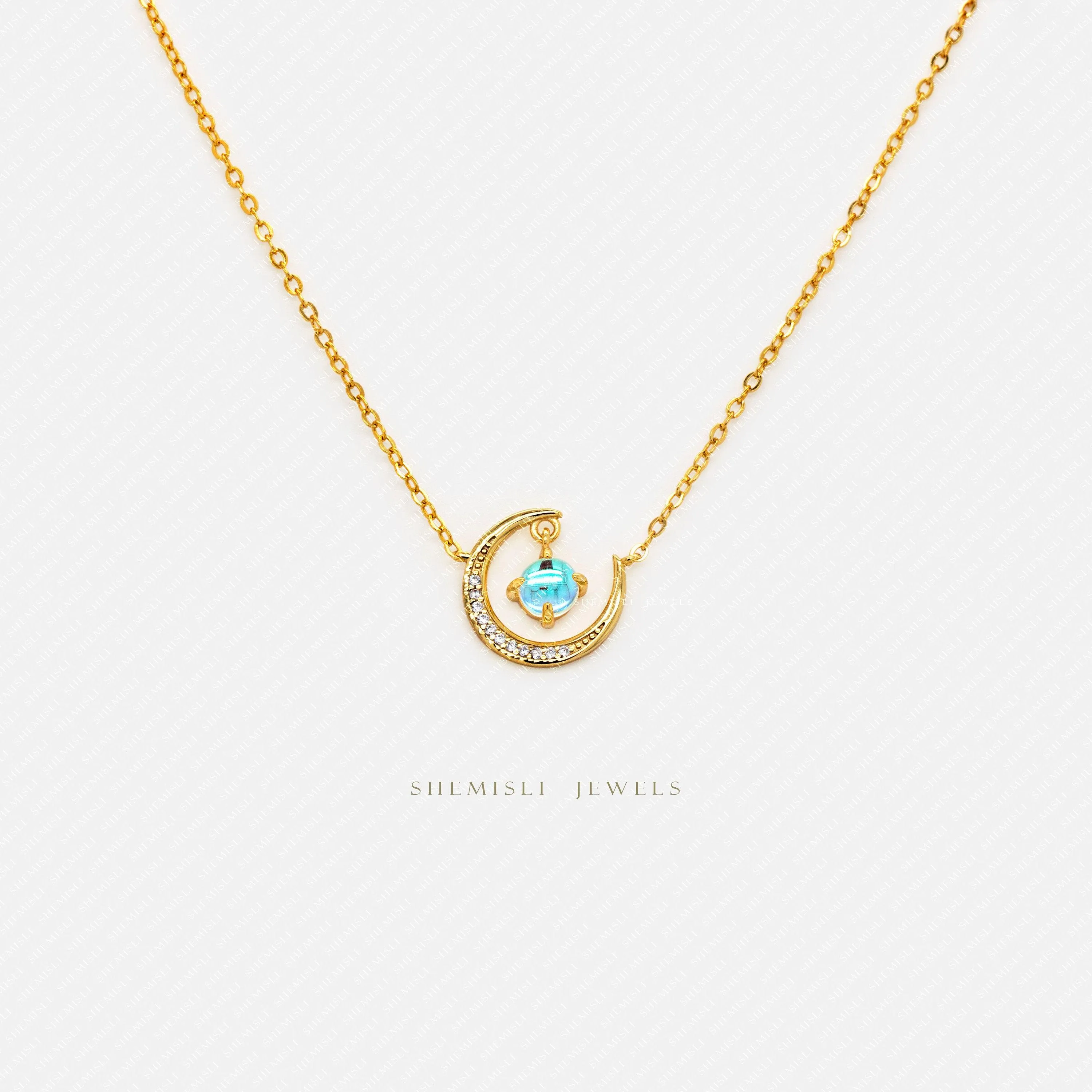 Blue Moon Necklace, Silver or Gold Plated  (15.5" 2") SHEMISLI - SN027