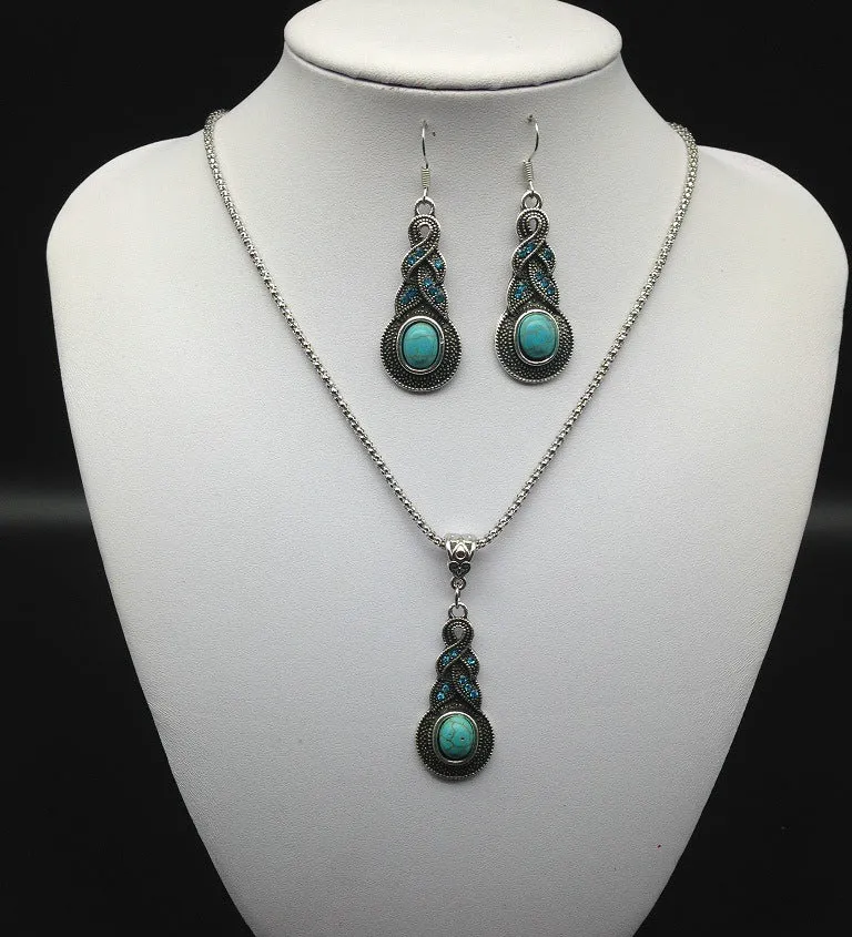 Bohemian Turquoise Inlaid Jewelry Set with Savanna Rhythms Collection