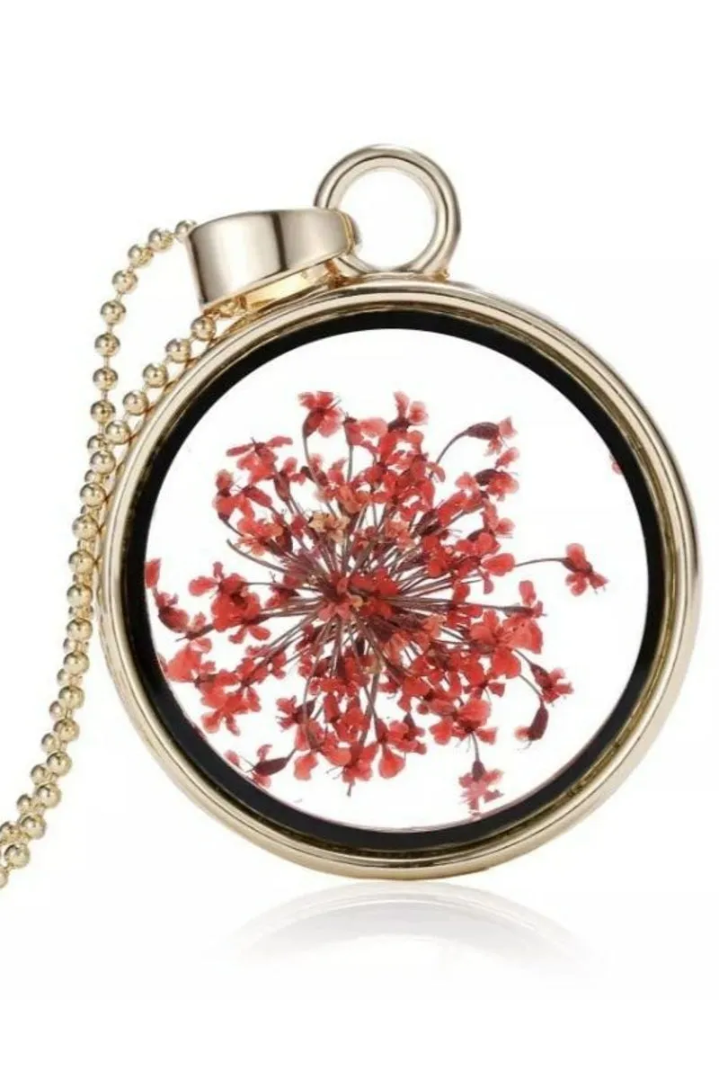 Boho Dried Flower Pendant Necklace - Pink