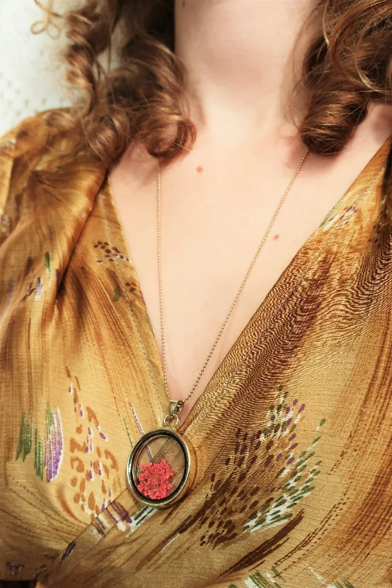 Boho Dried Flower Pendant Necklace - Pink