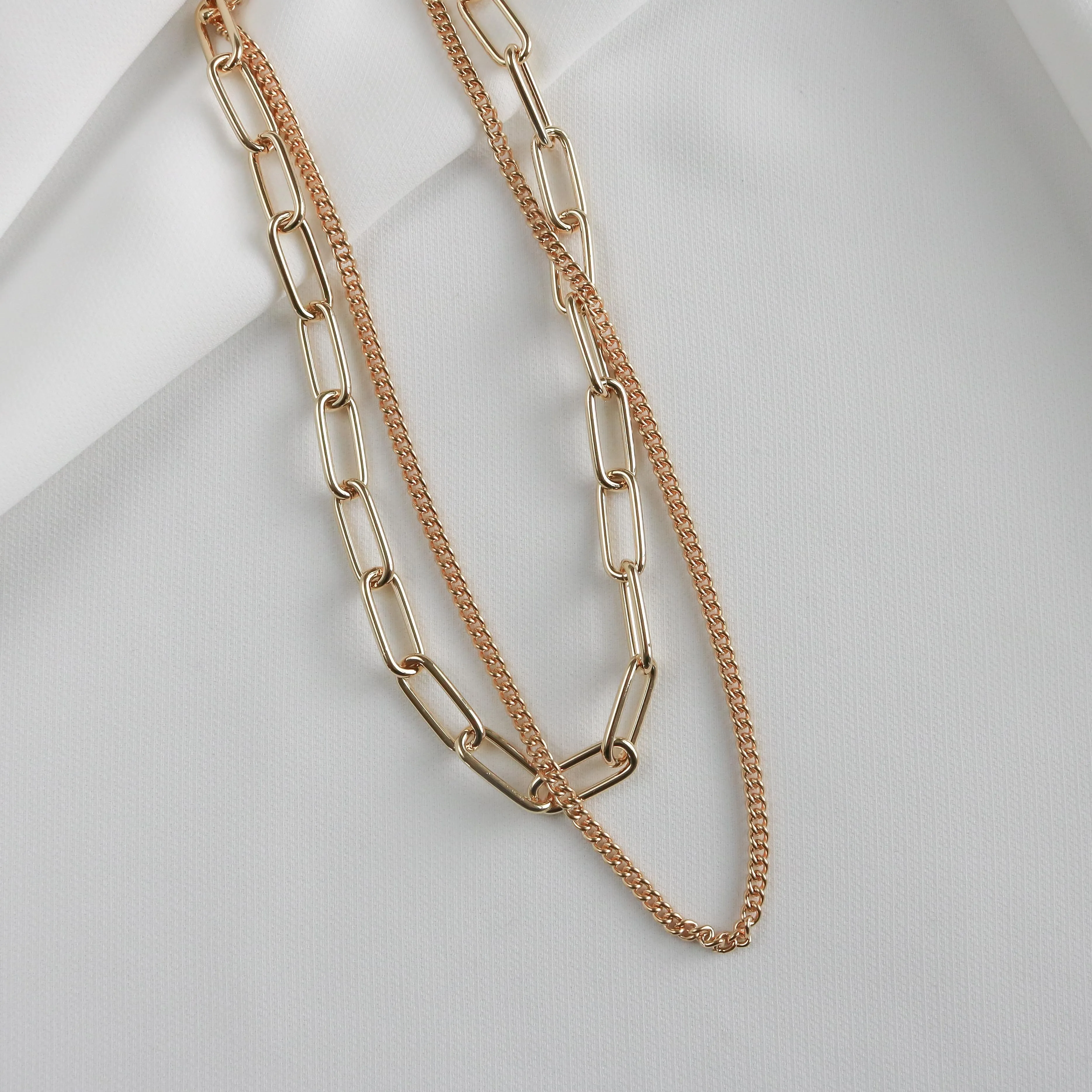 Bold Link & Curb Double Chain Necklace