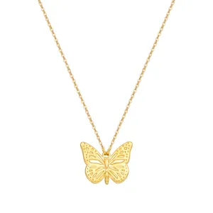 Butterfly Pendant Necklace Sterling Silver Gold