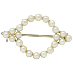 Cartier Mid Century Cultured Pearl Platinum 14 Karat Gold Pin Brooch