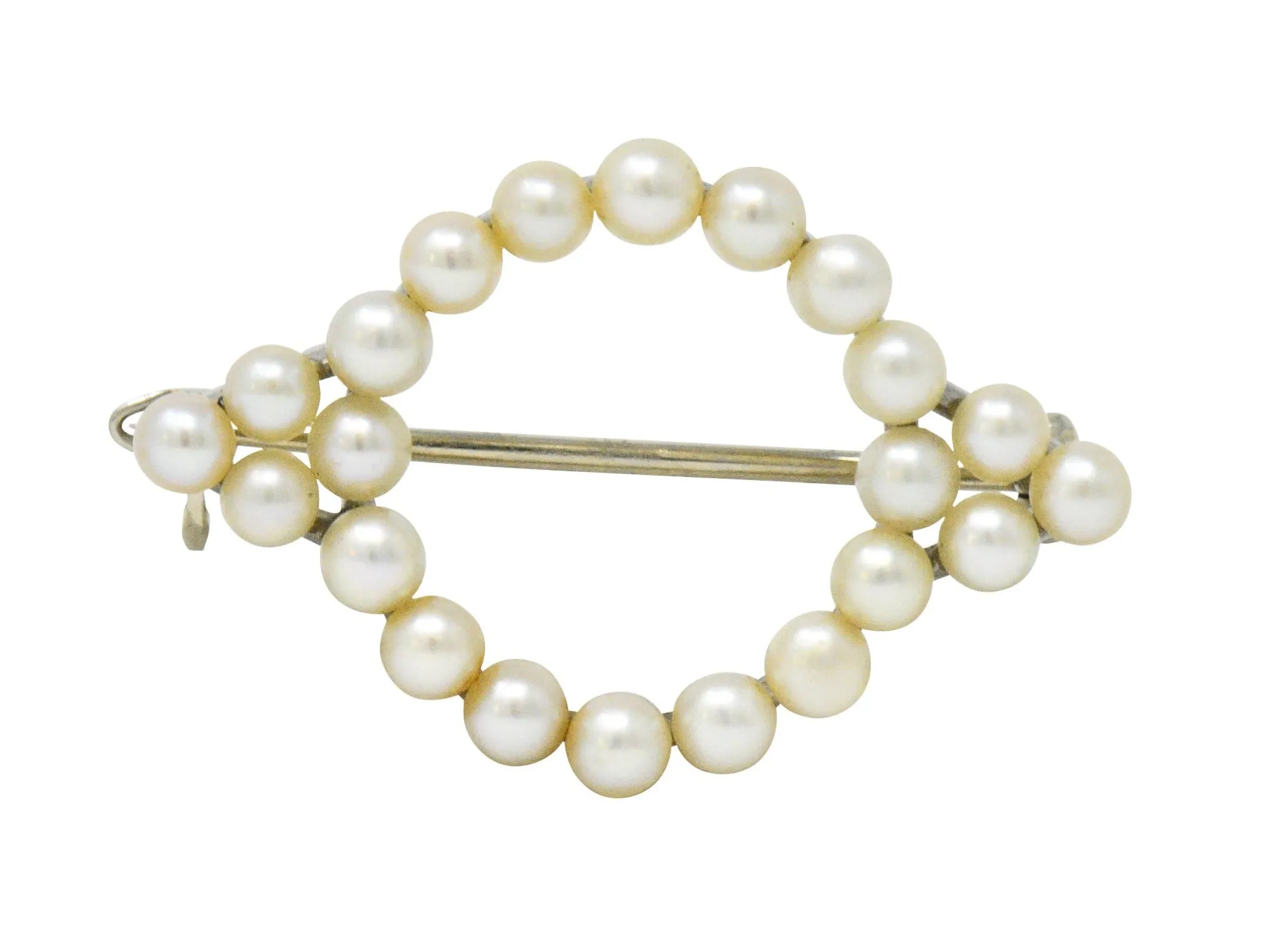 Cartier Mid Century Cultured Pearl Platinum 14 Karat Gold Pin Brooch