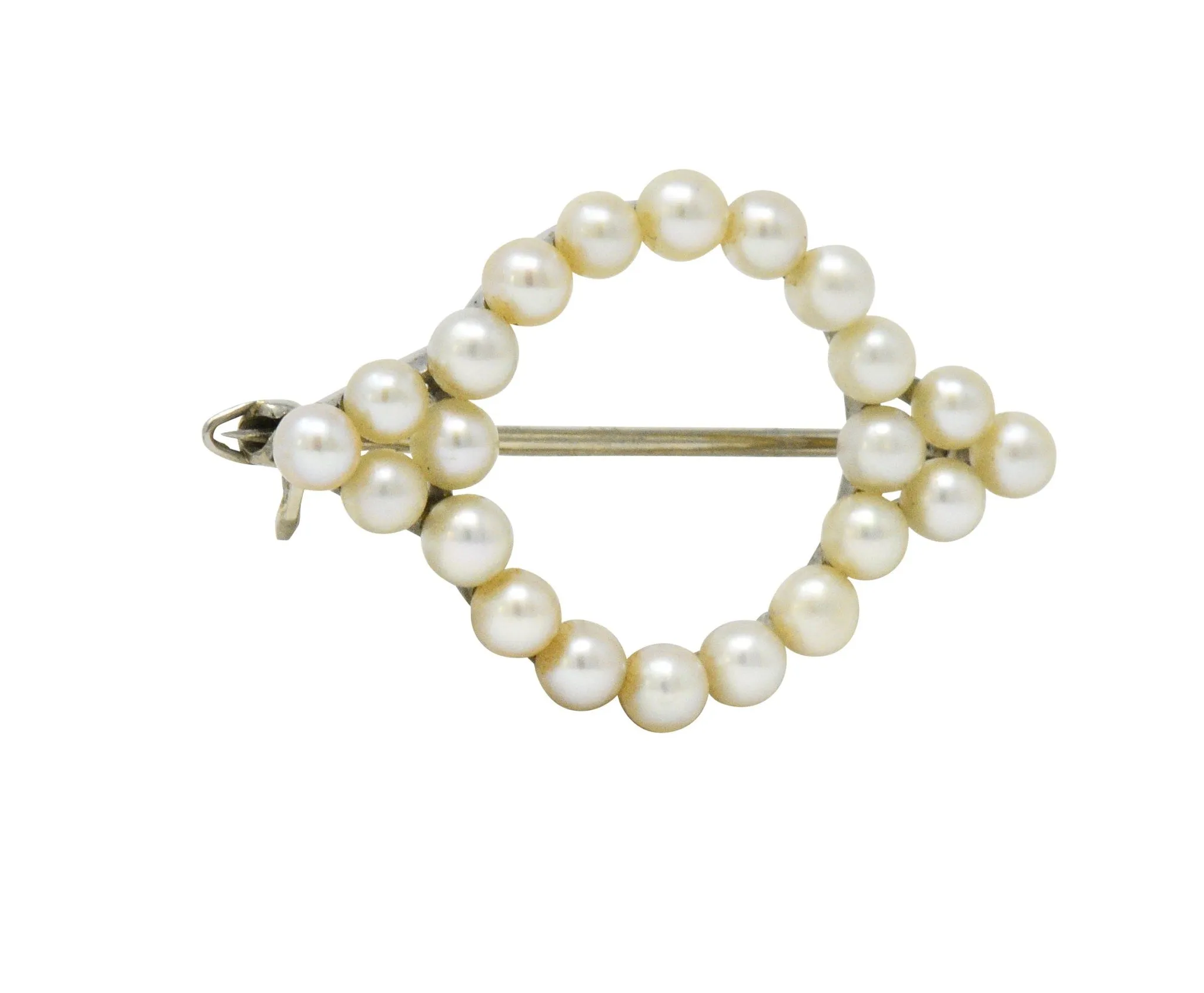 Cartier Mid Century Cultured Pearl Platinum 14 Karat Gold Pin Brooch