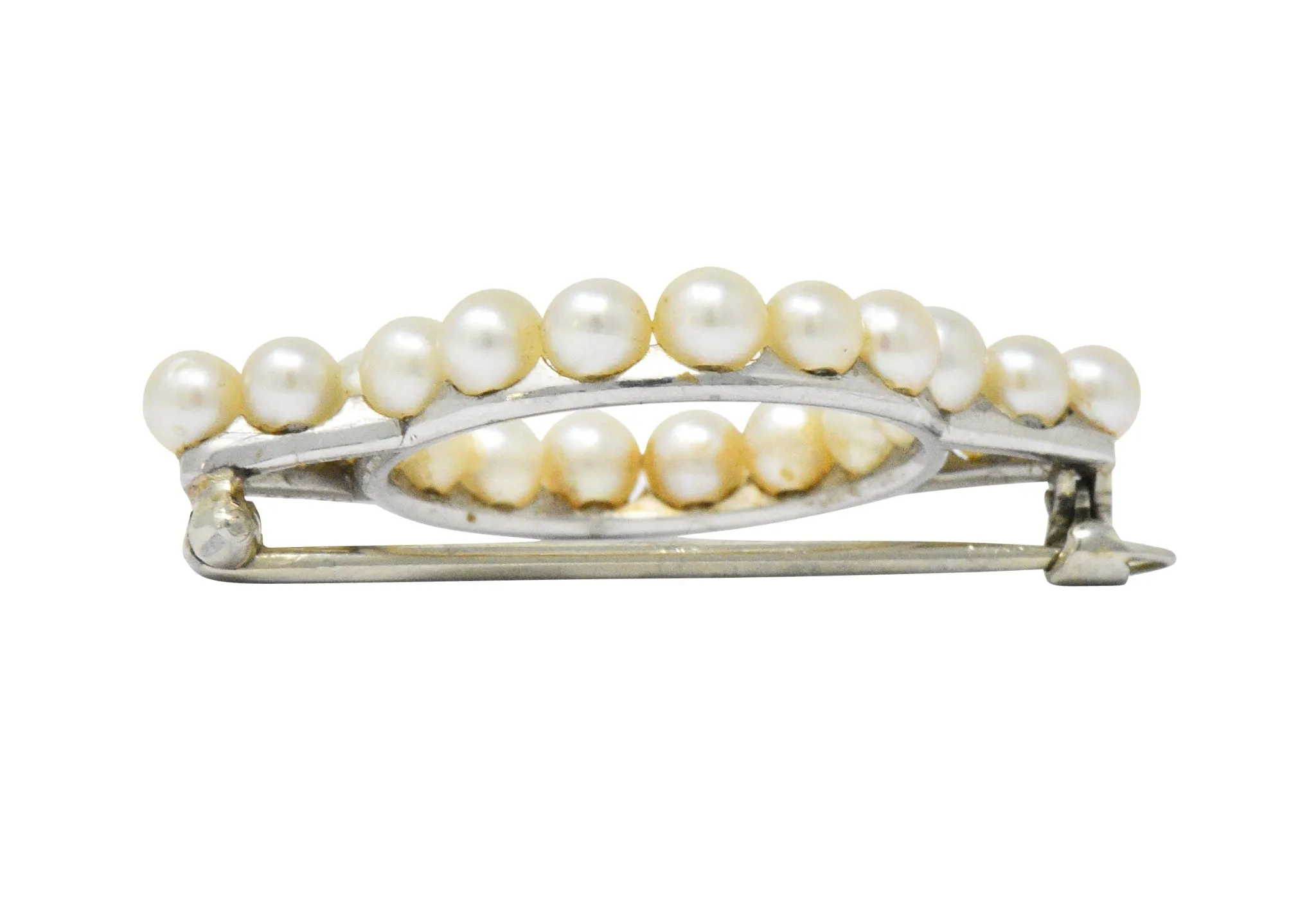 Cartier Mid Century Cultured Pearl Platinum 14 Karat Gold Pin Brooch