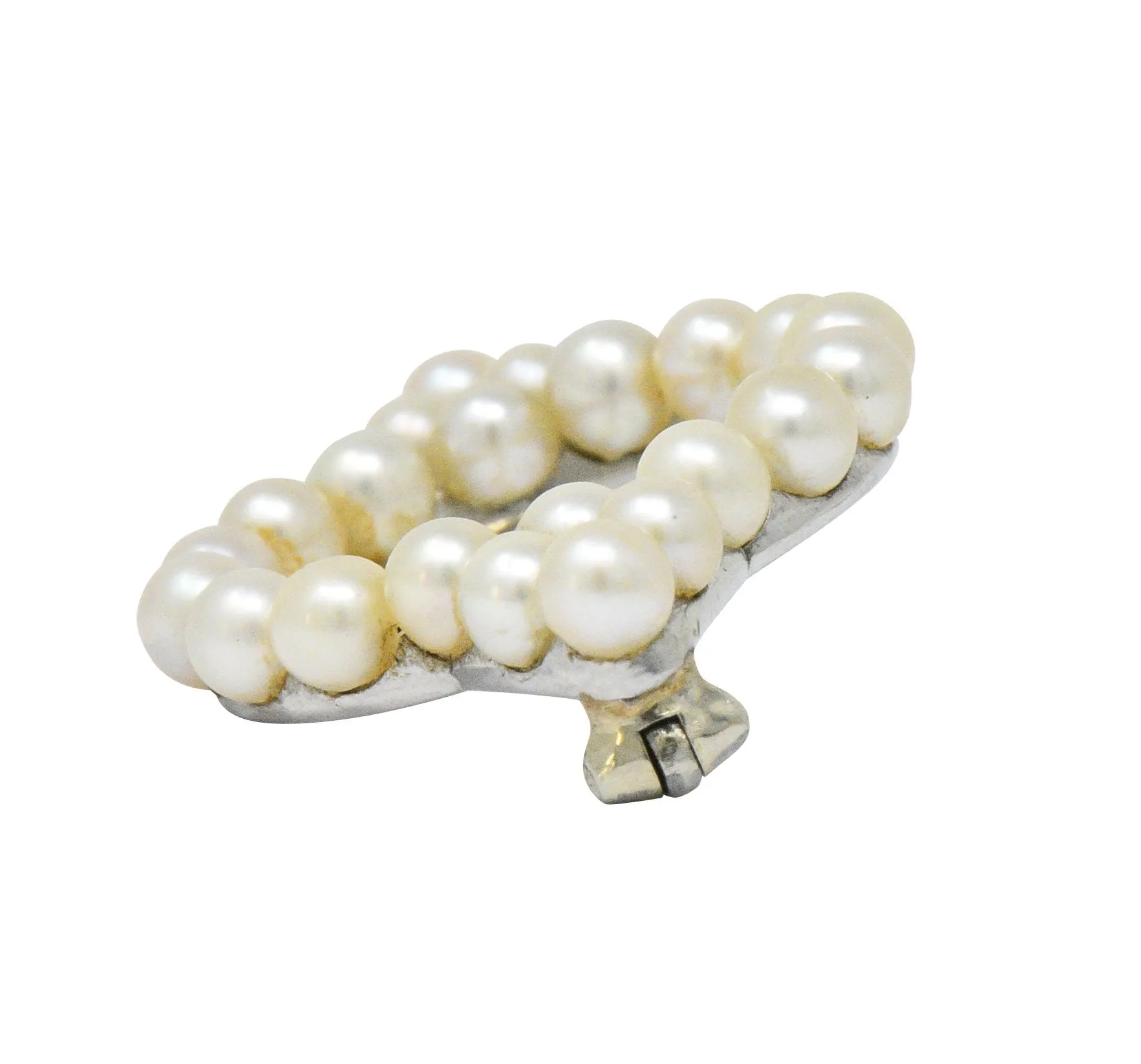 Cartier Mid Century Cultured Pearl Platinum 14 Karat Gold Pin Brooch