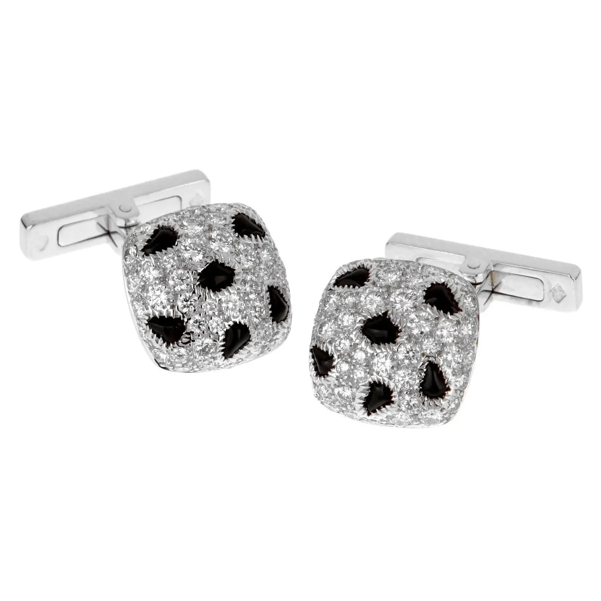 Cartier Panthere White Gold Diamond Onyx Cufflinks