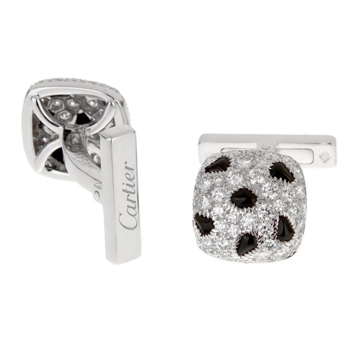 Cartier Panthere White Gold Diamond Onyx Cufflinks