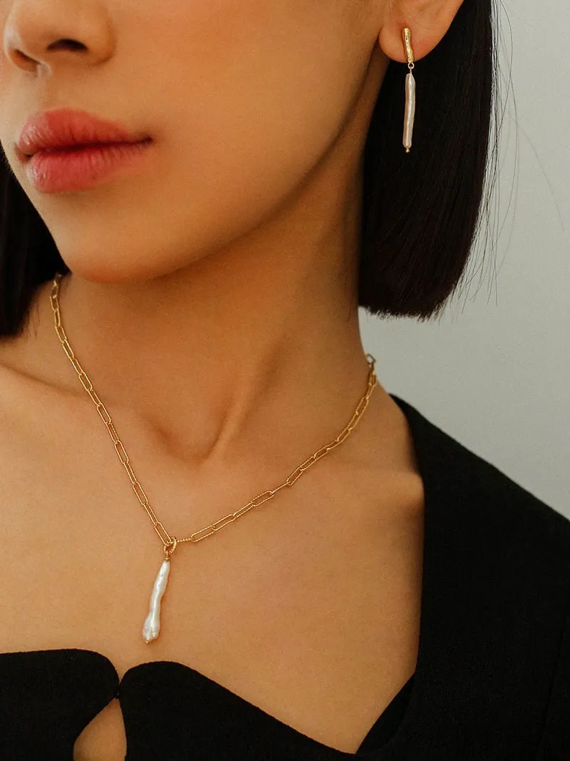 Chain Toothpick Baroque Pearl Pendants Necklaces