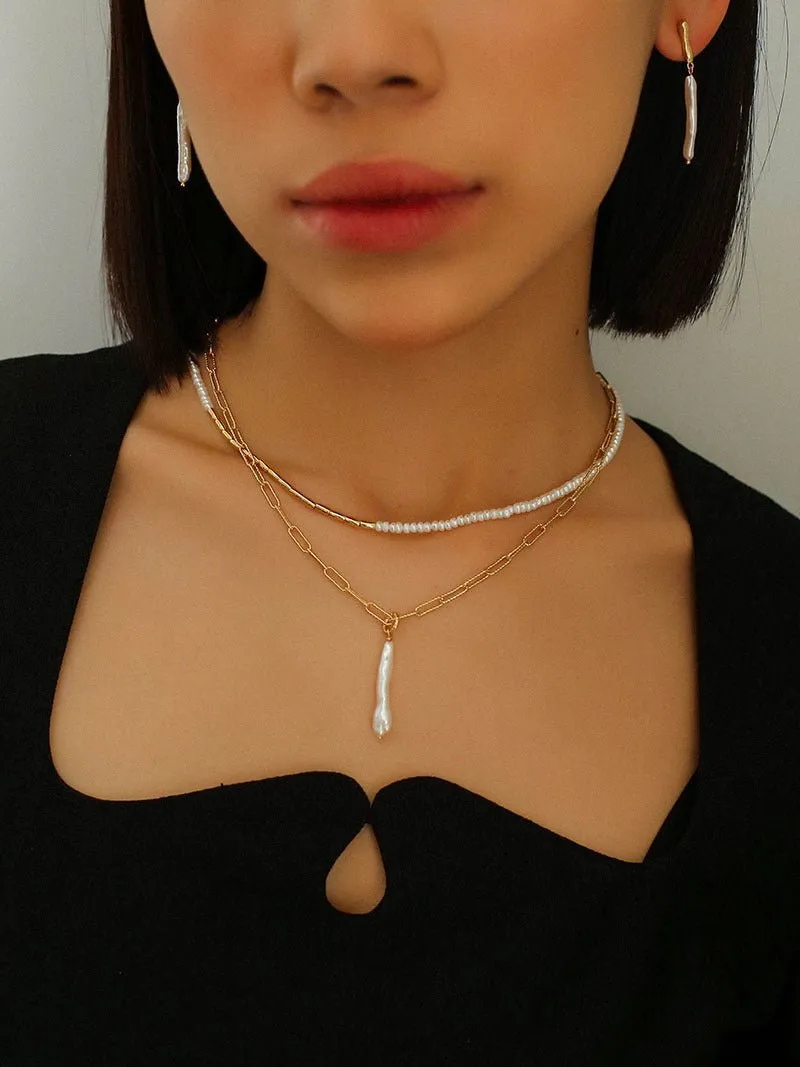 Chain Toothpick Baroque Pearl Pendants Necklaces