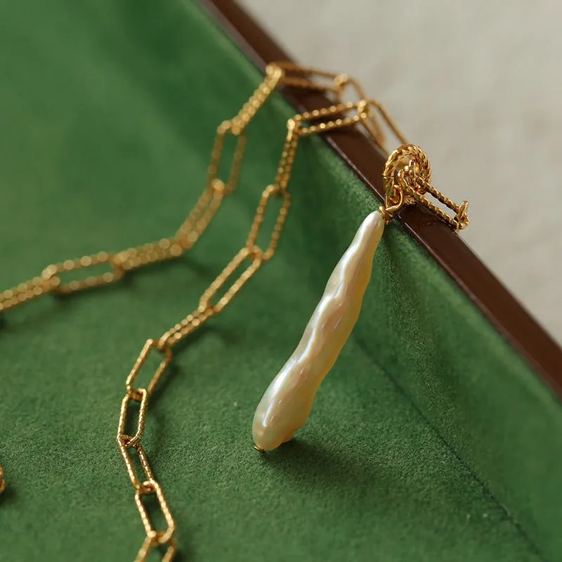 Chain Toothpick Baroque Pearl Pendants Necklaces